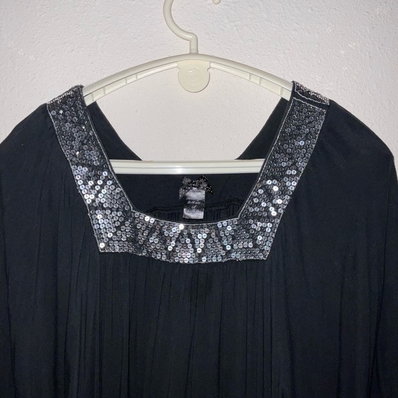 Forever 21 Flowy Blouse Square Sequin Neckline Flutter Sleeves Black Women’s Med - Picture 4 of 11